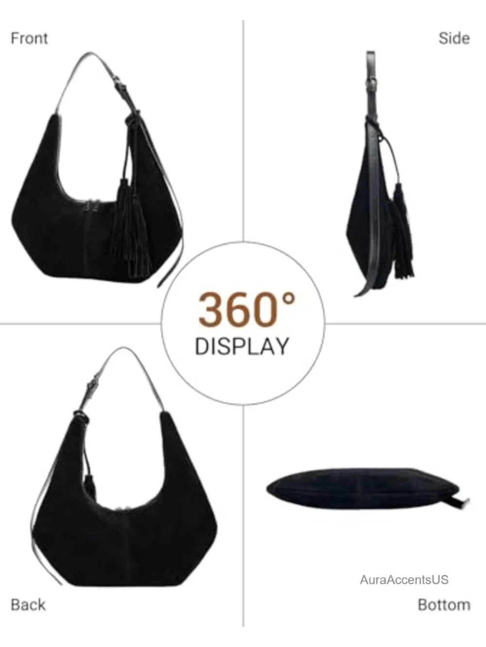 Faux Suede Slouchy Crescent Hobo Shoulder Bag Tassel Crossbody